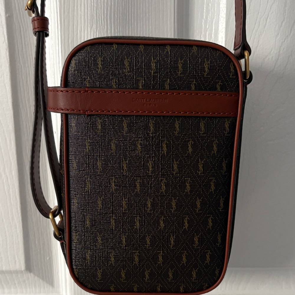 Saint Laurent Brown and Gold Monogram Messenger Bag